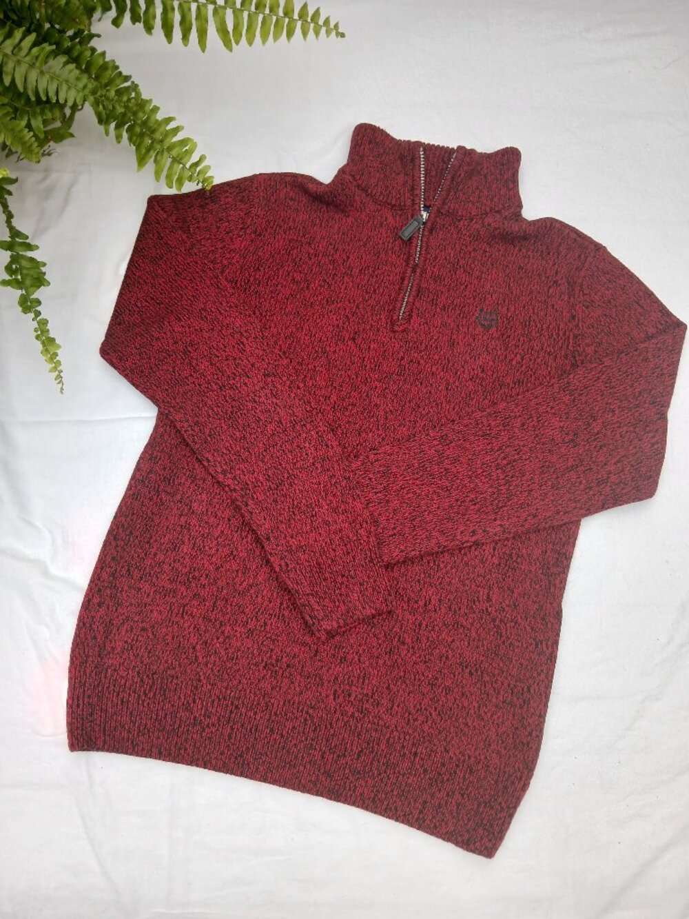 Chaps Youth Zip-Neck Sweater in Red/Black Blend